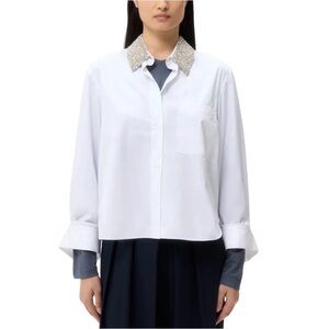 TWP Dude Shirt White Shirt Rhinestone Embellished Collar M/L